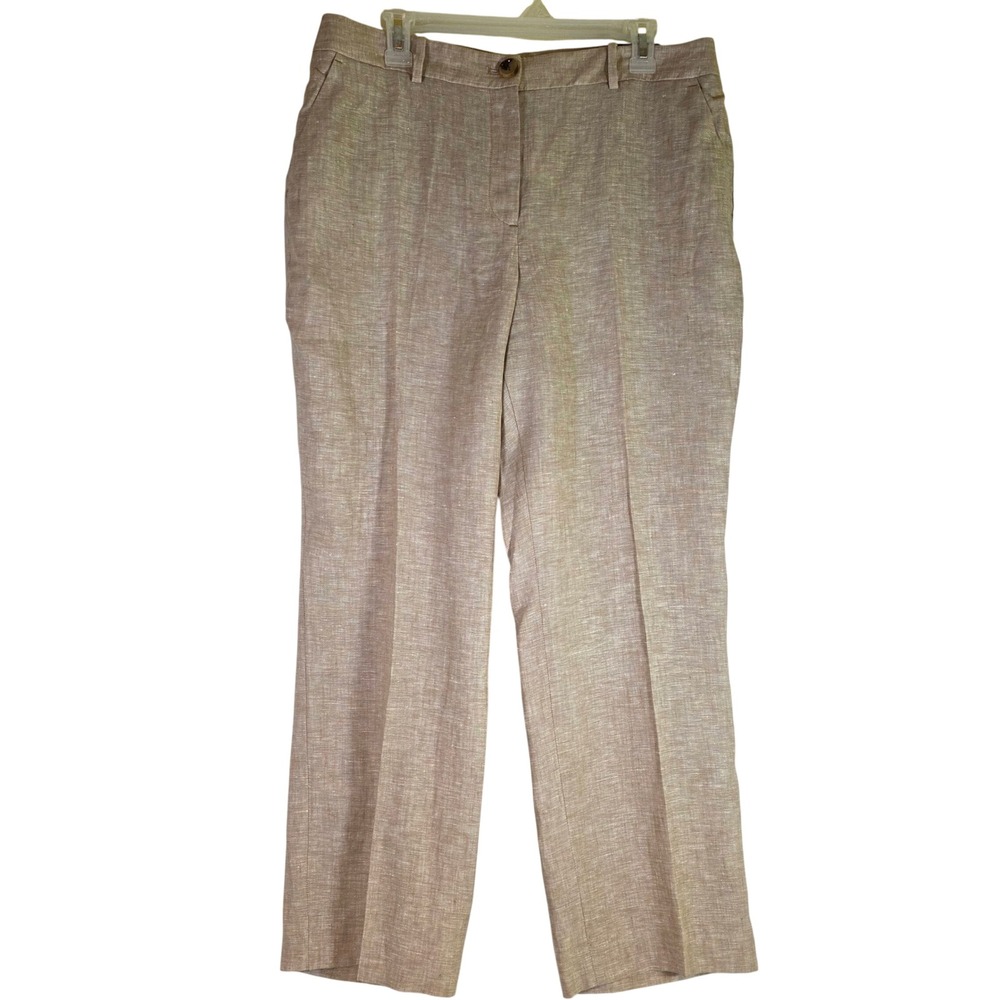 Talbots Southampton Straight Leg 100% Linen Pants Tan Beige 12P Petite NWT - Picture 2 of 10